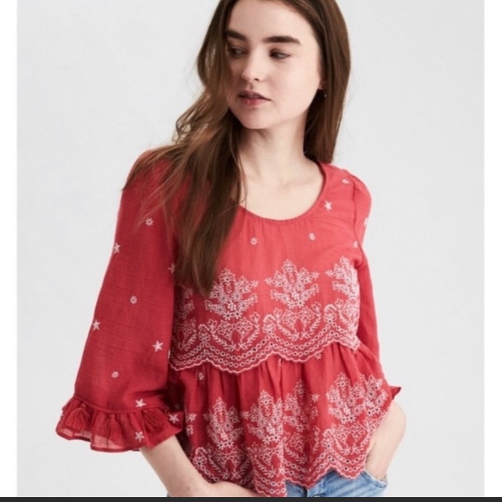 American Eagle boho blouse with tassels